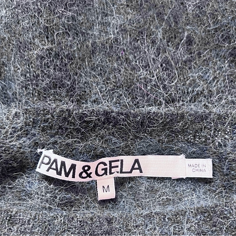 Pam And Gela Alpaca Blend Blue and Cream Striped Sweater Relaxed Fit Bateau Neck - Picture 8 of 11